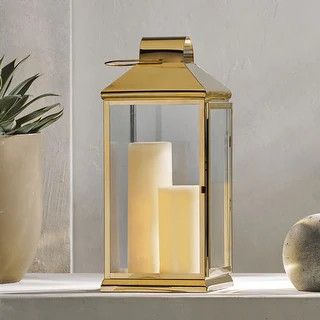 Wendell Outdoor 22" Stainless Steel Lantern by Christopher Knight Home - Gold/ Clear | Bed Bath & Beyond