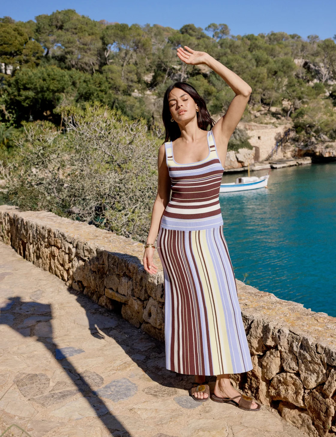 Brown and Blue Striped Drop Waist Knit Dress | Nobody's Child