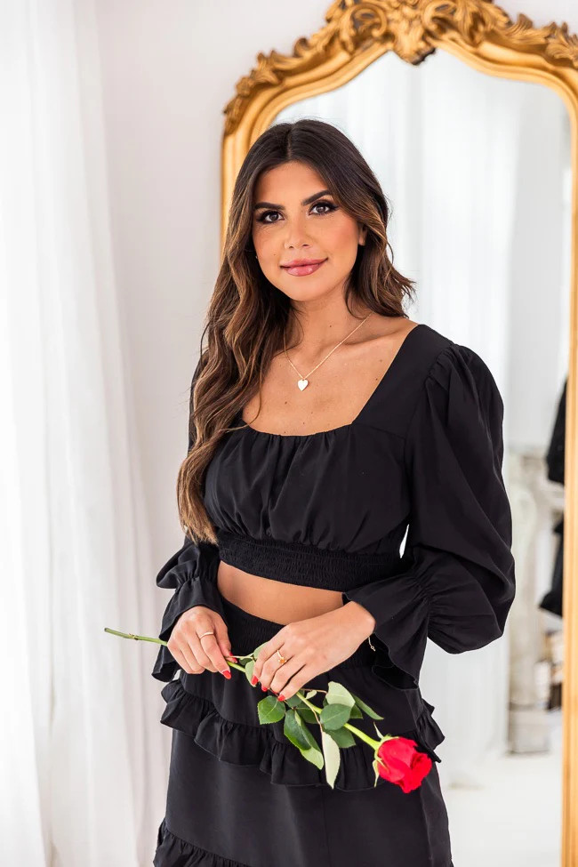 Cool Anymore Black Square Neck Cropped Blouse | The Pink Lily Boutique