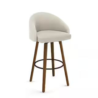 Amisco Foglia 30 in. Swivel Bar Stool - Cream Boucle Polyester / Light Brown Wood 44249-30WE/1B52... | The Home Depot