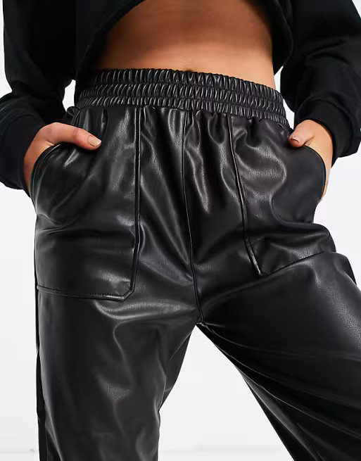 New Look leather look seam pocket jogger in black | ASOS | ASOS (Global)