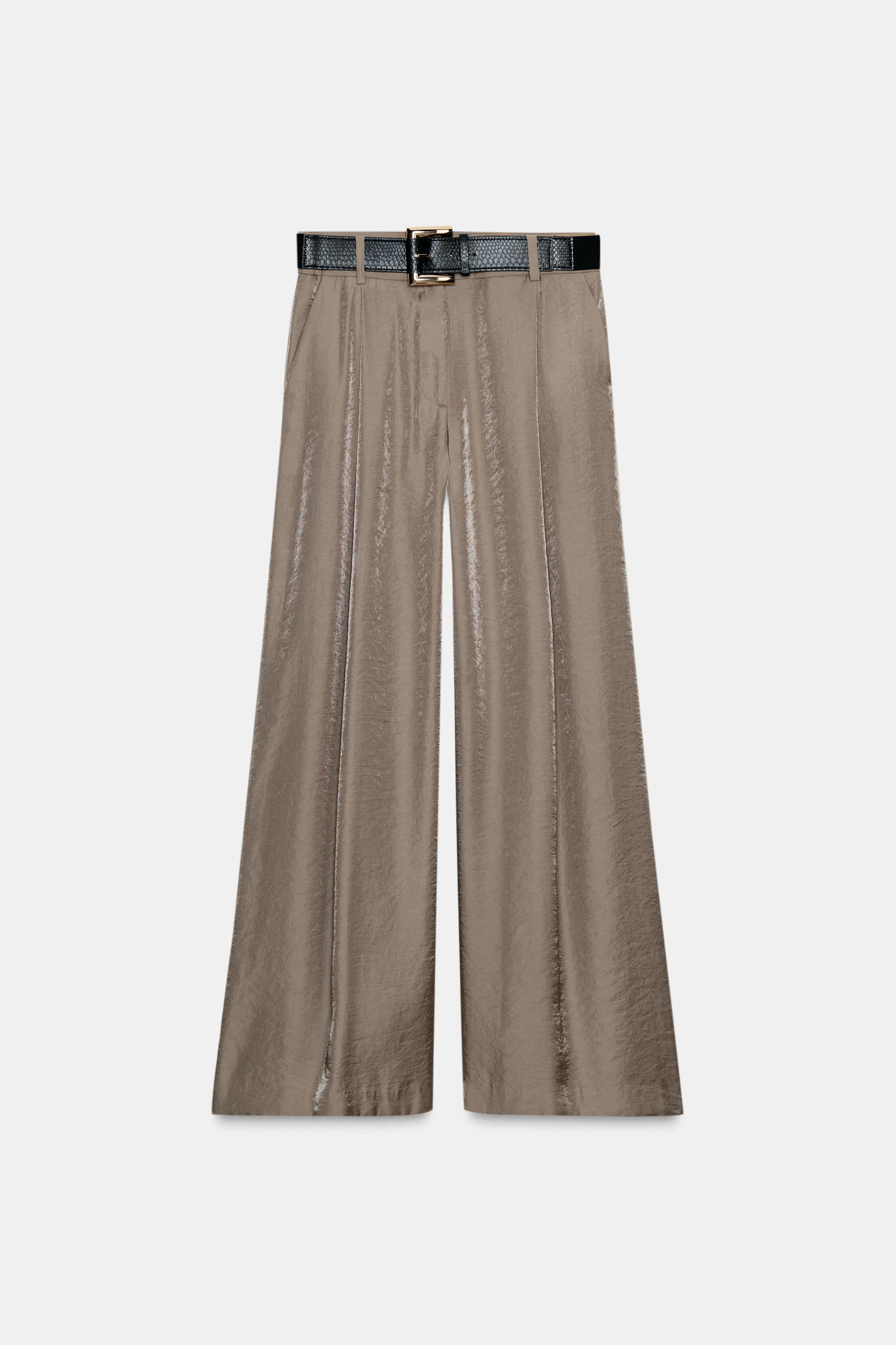 BELTED SATIN WIDE LEG PANTS | Zara US