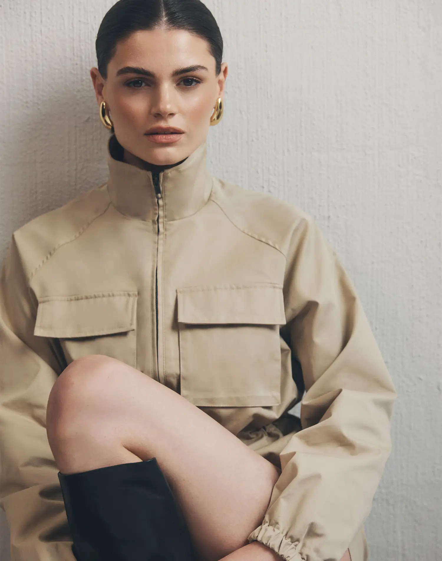 Cinched Waist Jacket in Sand Signal | Glassons AU | Glassons (Australia)