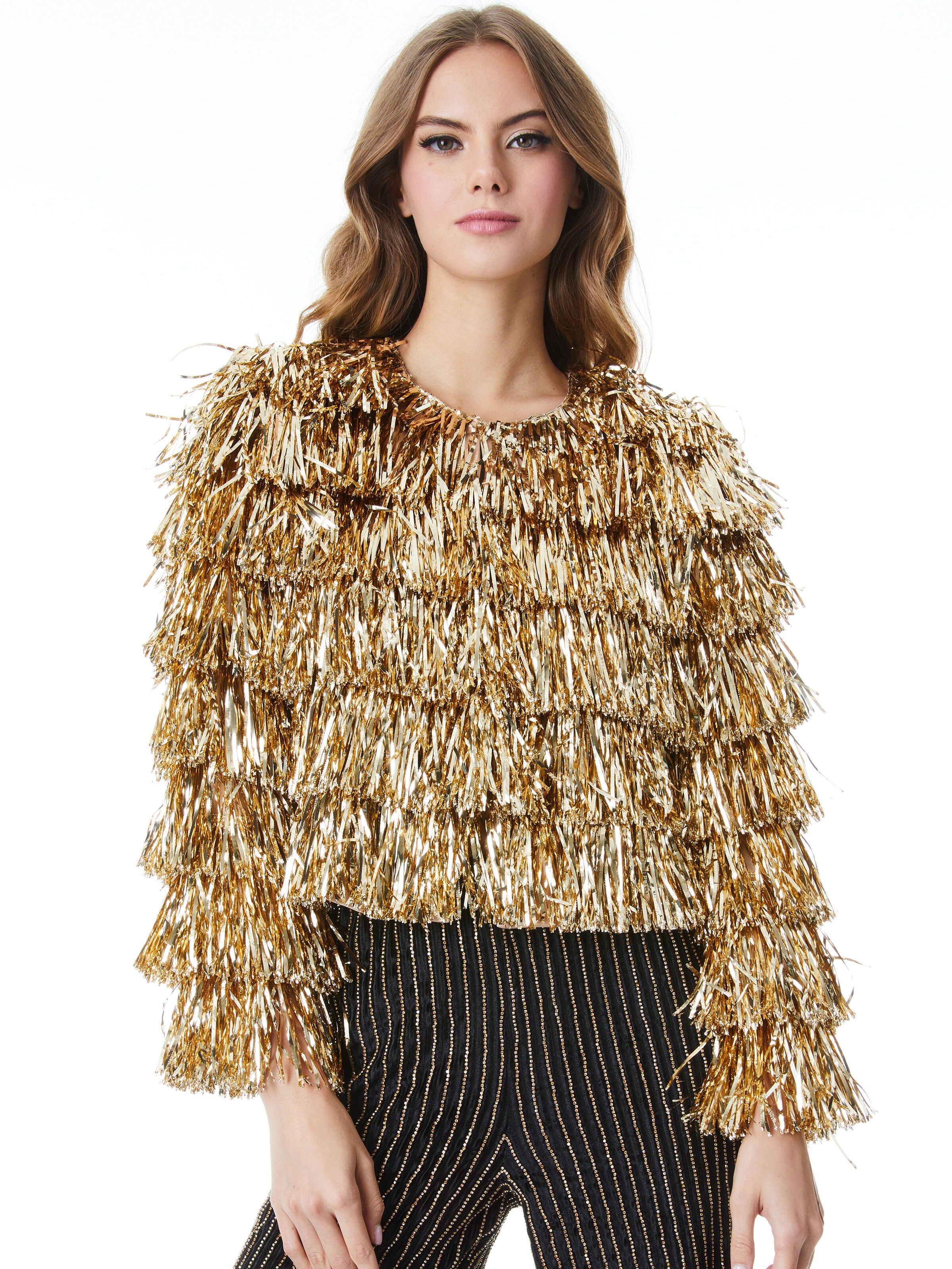 alice + olivia FAWN FRINGE TINSEL JACKET | Alice + Olivia