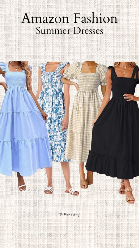 Amazon summer dresses! Cute casual and everyday dresses, or for date nights wedding guest dress, or photoshoots with family. Beautiful styles and prints. Great for any hill house home lover!! Cute grand millennial coastal grandmother style 

#LTKwedding #LTKfindsunder100 #LTKSeasonal