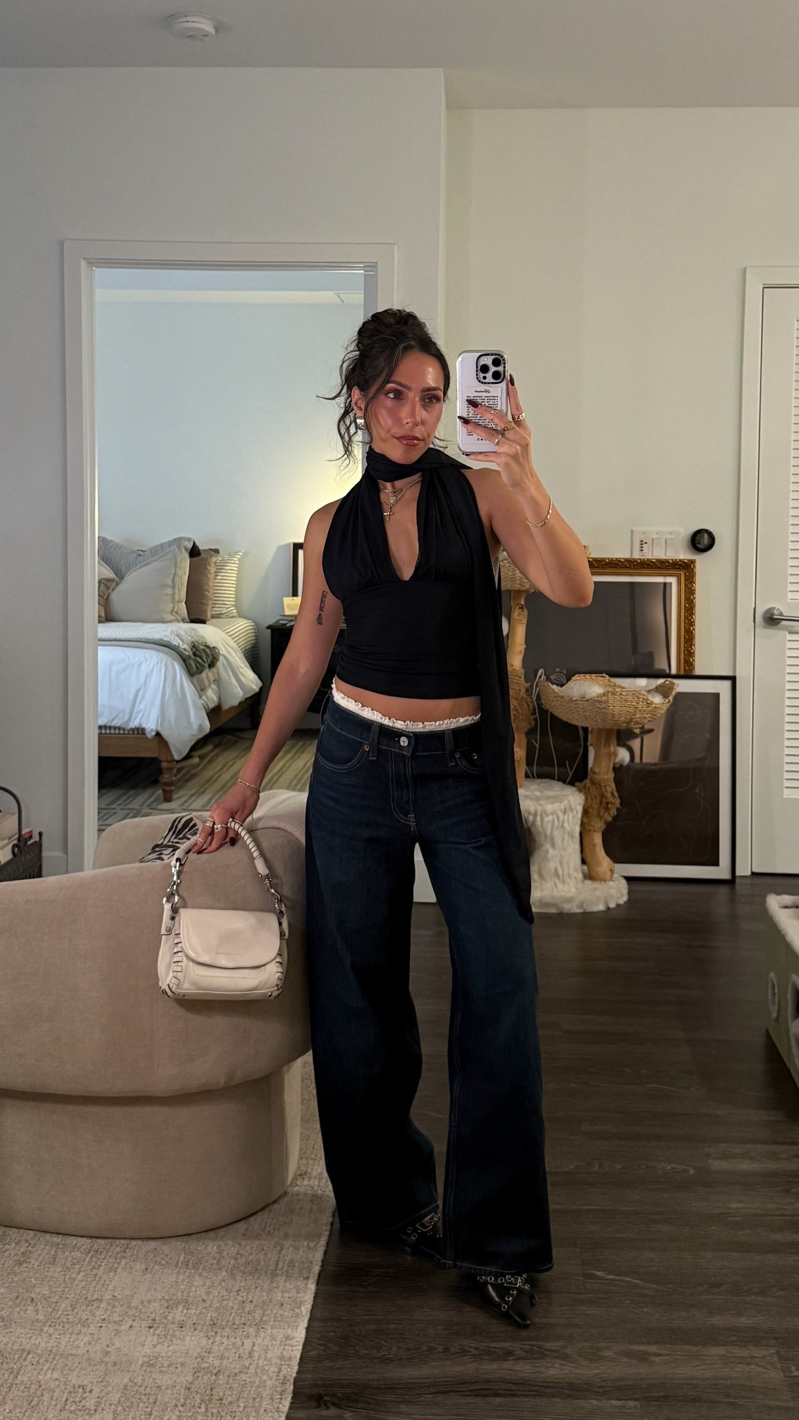 date night outfit @abercrombie 🖤 last day to shop their denim sale — 25-40% off jeans, 20% off almost everything else with an extra 15% off when you use code DENIMAF 

jeans - 24 short
top - xxs 
ruffle shorts - xs 

#LTKPetite #LTKSaleAlert #LTKootd