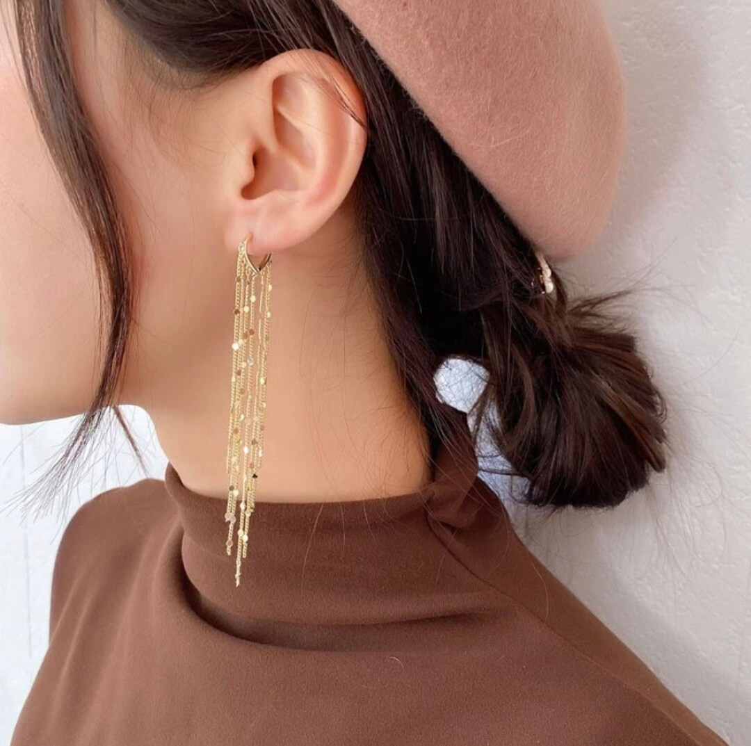 Dangle Earrings, Long Dangle Earrings, Long Tassel Earrings, Tassel Drop Earrings, Gold Drop Earr... | Etsy (US)