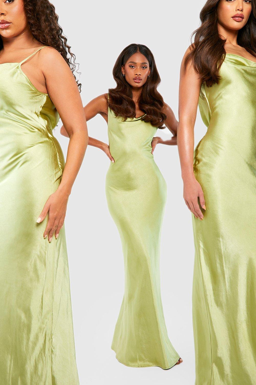 Womens Bridesmaid Satin Cowl Neck Maxi Dress - Green - 8 | Boohoo.com (US & CA)
