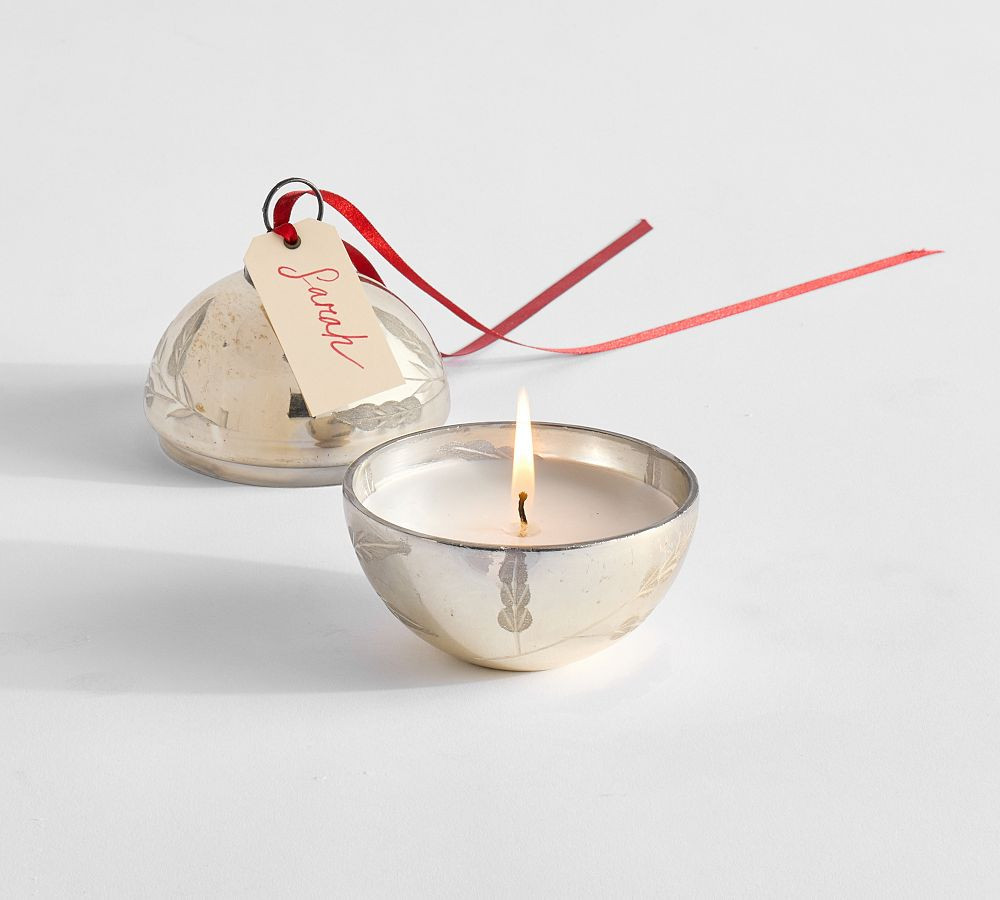 Ornament Candlepot: Etched Mercury-Antiqued Gold (Aspen Pine): Small | Pottery Barn (US)