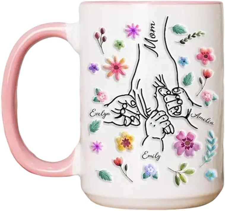 Personalized Kids Holding Mom‘s Hand 3D Inflated Effect Mug, Mom You Hold My Hand, Also My Hear... | Amazon (US)