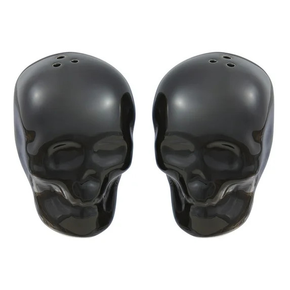 Way to Celebrate Black Skull-Shaped Glazed Ceramic Salt & Pepper Shaker Set | Walmart (US)