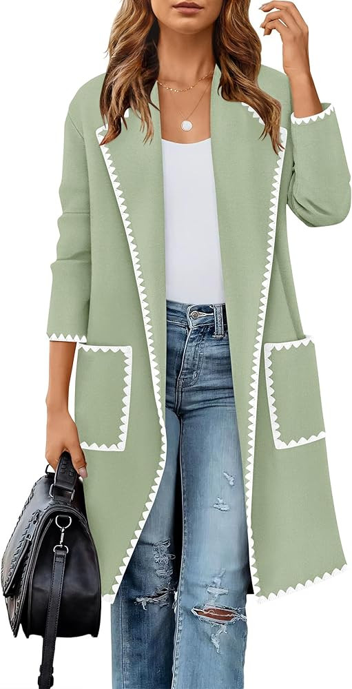 ZESICA Women's Open Front Long Cardigan Sweater Casual Lapel Coatigan Coat Fall Jacket Outerwear ... | Amazon (US)