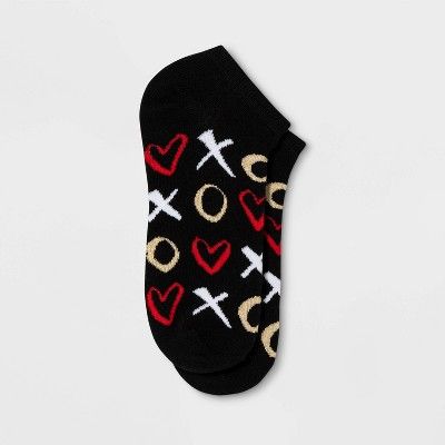 Women's XOXO Valentine's Day Low Cut Socks - Black One Size | Target