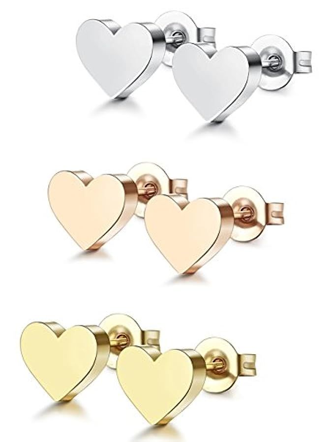 ORAZIO 1-6 Pairs Stainless Steel Heart Stud Earrings for Women Men | Amazon (US)