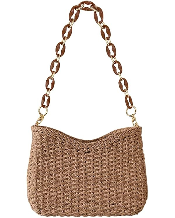 JYG Straw Woven Shoulder Bag for Women Summer Beach Travel Crossbody Handbag Classics Satchel Pur... | Amazon (US)