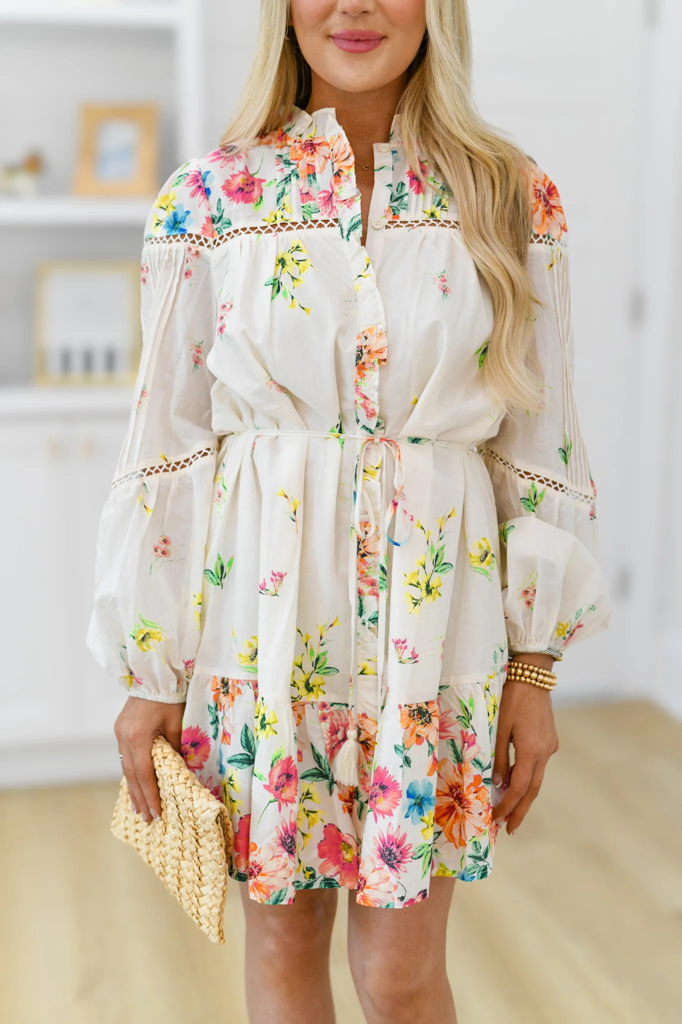 Spring Florals Border Voile Dress - Ivory Multi Medium | Fancyd Boutiqe