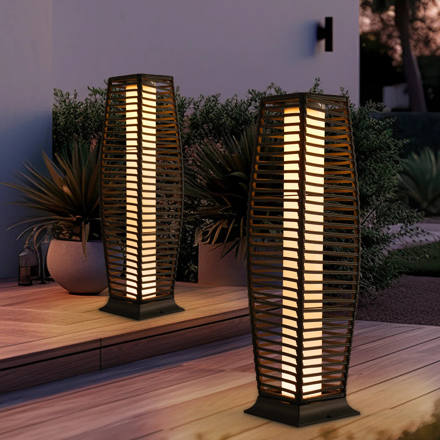 Freida Solar Powered Wicker Floor Lamp (Set of 2) | Wayfair North America