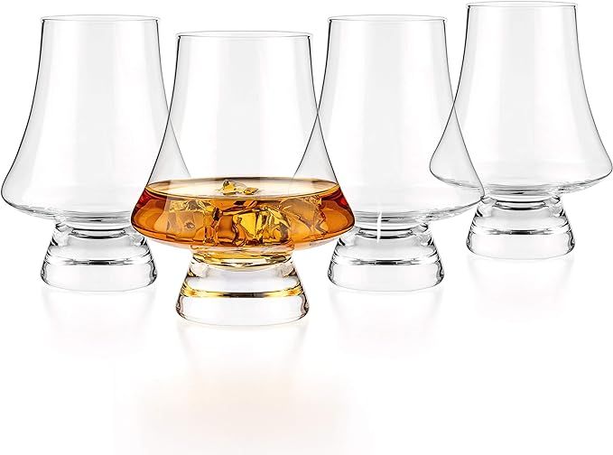 Amazon.com | Luxbe - Bourbon Whisky Crystal Glass Snifter, Set of 4 - Narrow Rim Tasting Glasses ... | Amazon (US)