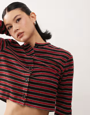 COLLUSION boxy cardigan in red stripe chenille | ASOS (Global)