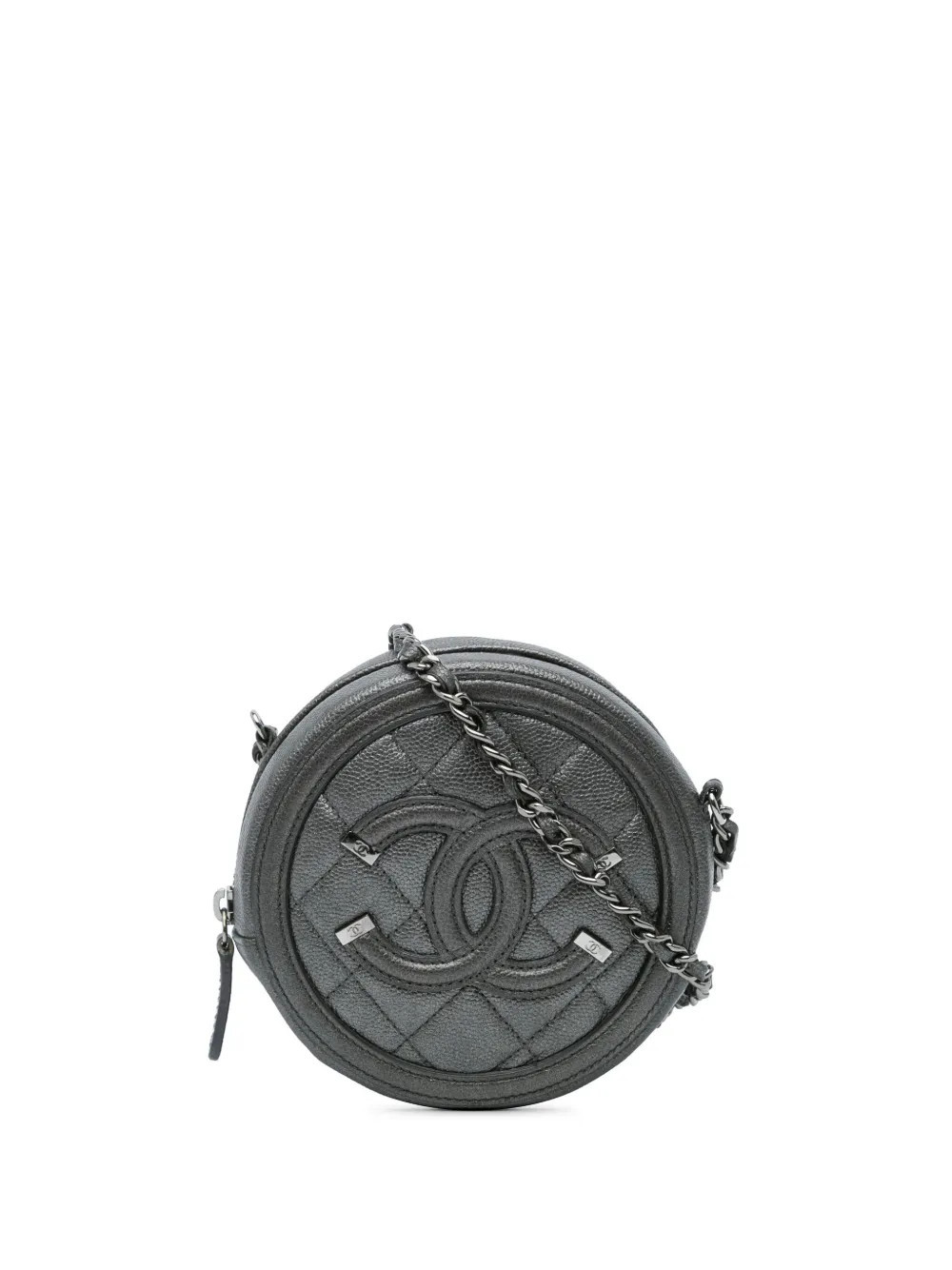 CHANEL Pre-Owned 2018-2019 Metallic Caviar CC Filigree Round Clutch with Chain crossbody bag - Black | Farfetch Global