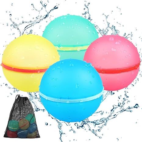 Reusable Water Balloons Refillable Water Bomb, Soft Silicone Water Balls with Mesh Bag, Quick Fil... | Amazon (US)
