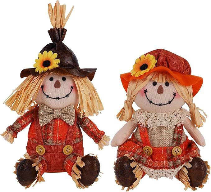 Juegoal 2 Pack Fall Tabletop Decorations Plush Scarecrows, Thanksgiving Harvest Handmade Doll, Au... | Amazon (US)