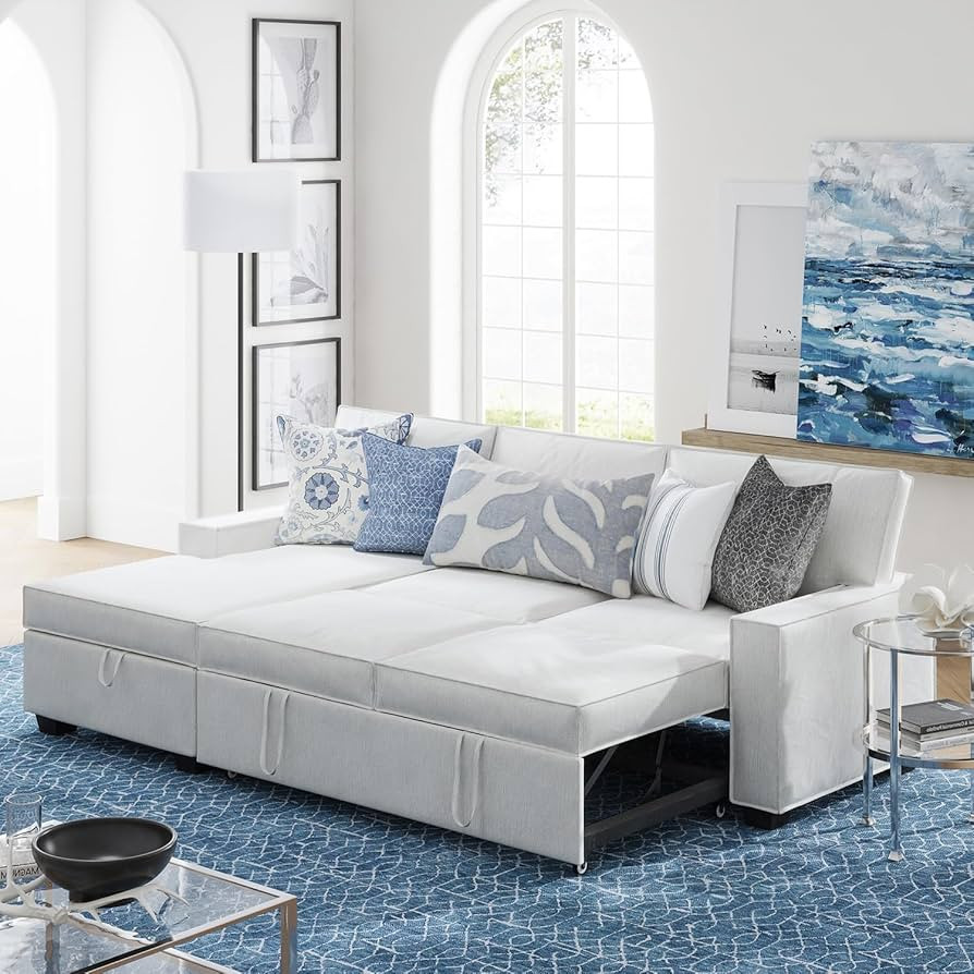 HULALA HOME Upholstery Sectional Sleeper Sofa, Contemporary 3-seat L-Shaped Wide Couch with Right... | Amazon (US)