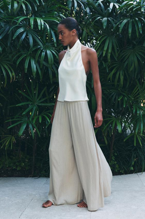 SATIN EFFECT WRAP FRONT PANTS | Zara US