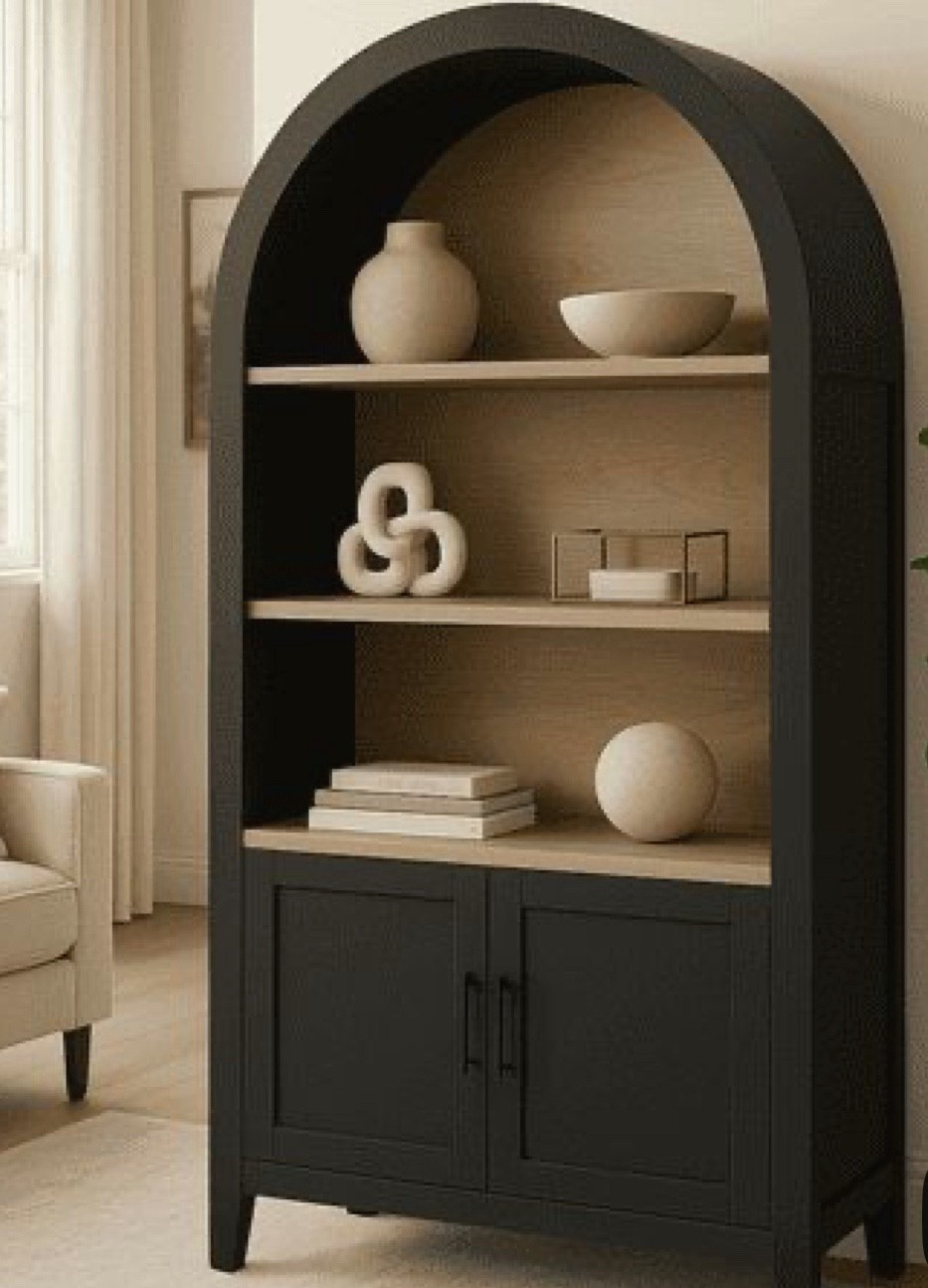 WARMMUSE 66.7" Tall Arched Bookshelf, Mid-Century Modern Bookcase Display Shelf with Cabinet and 3 Shelves, Black and Natural Wood

#LTKHome