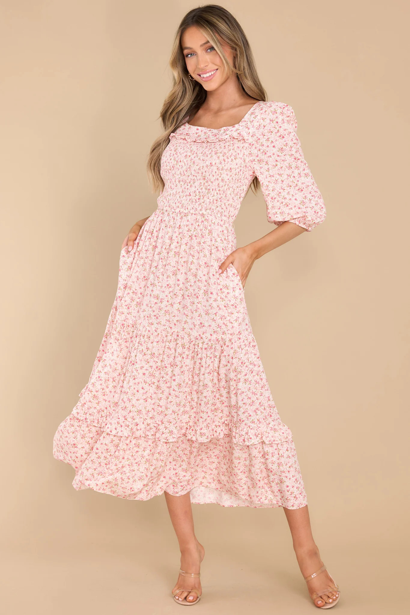 Meadow Miracles Pink Floral Print Maxi Dress | Red Dress 