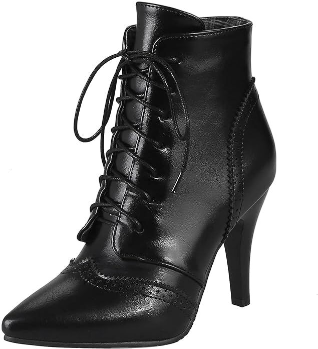 KaieeKeio Women Ankle Booties Pointed Toe Stiletto Lace Up Dress Boots | Amazon (US)