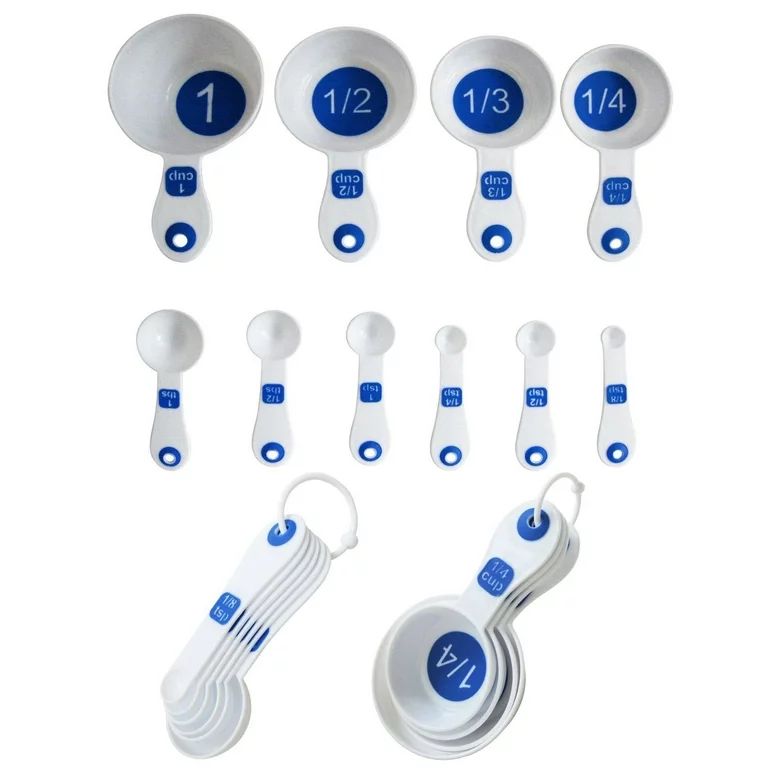 Chef Craft Set of 10 Piece Plastic Measuring Spoons and Measuring Cups (White & Blue) | Walmart (US)
