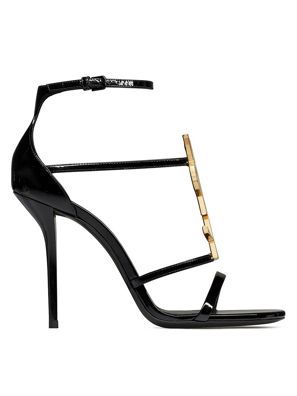 Saint Laurent Cassandra Sandals In Patent Leather With Gold-tone Monogram | Saks Fifth Avenue