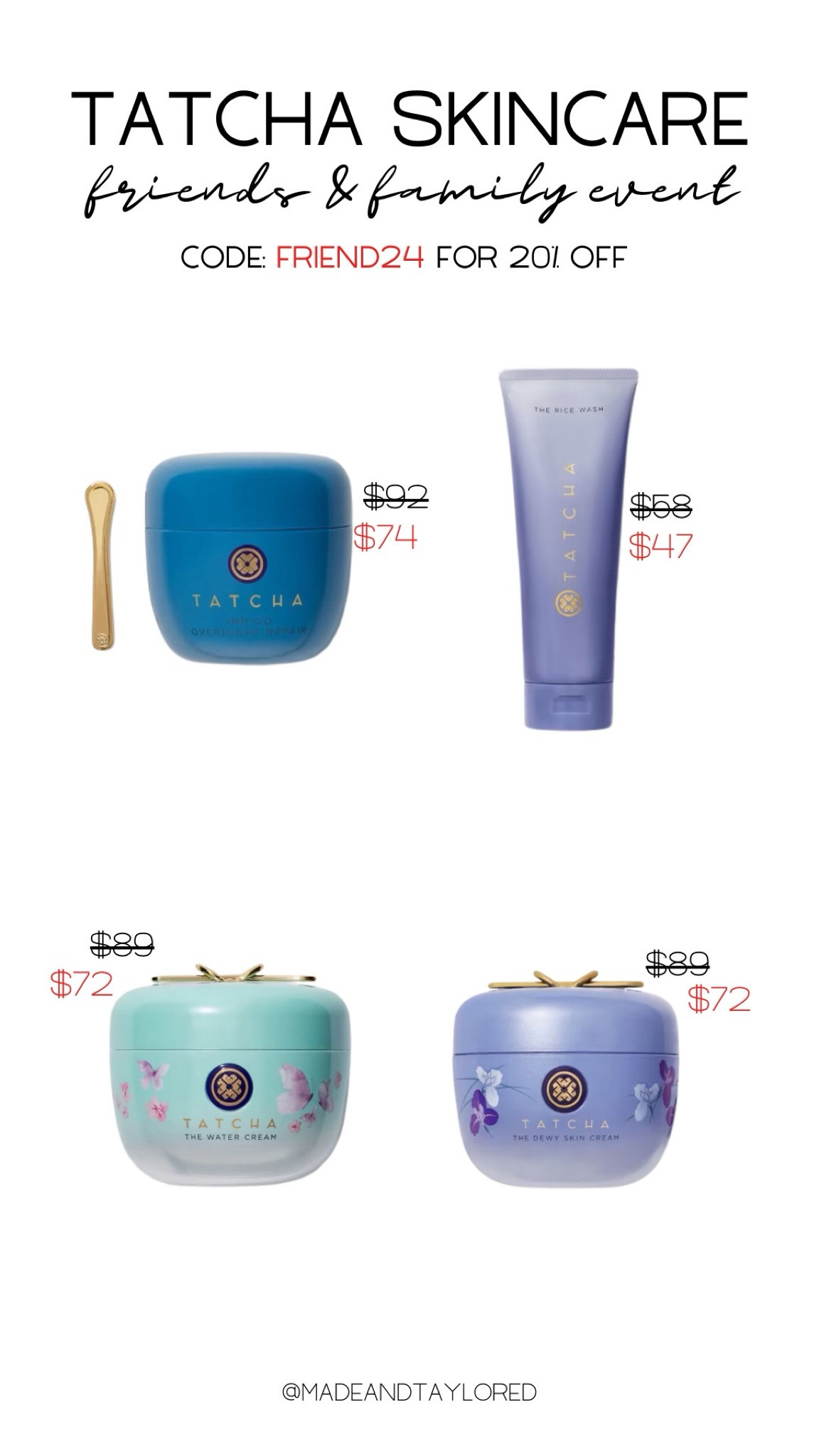 Use code FRIEND24 for 20% off at Tatcha

#LTKBeauty #LTKSaleAlert #LTKFindsUnder100