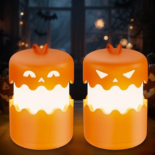 Rechargeable Halloween Pumpkin Light: Battery Operated Halloween Decorations Lantern with Lanyard - Halloween Party Favor Lamp Outdoor & Indoor with LED Light up Pumpkin for Halloween Party Decoration | Amazon (US)