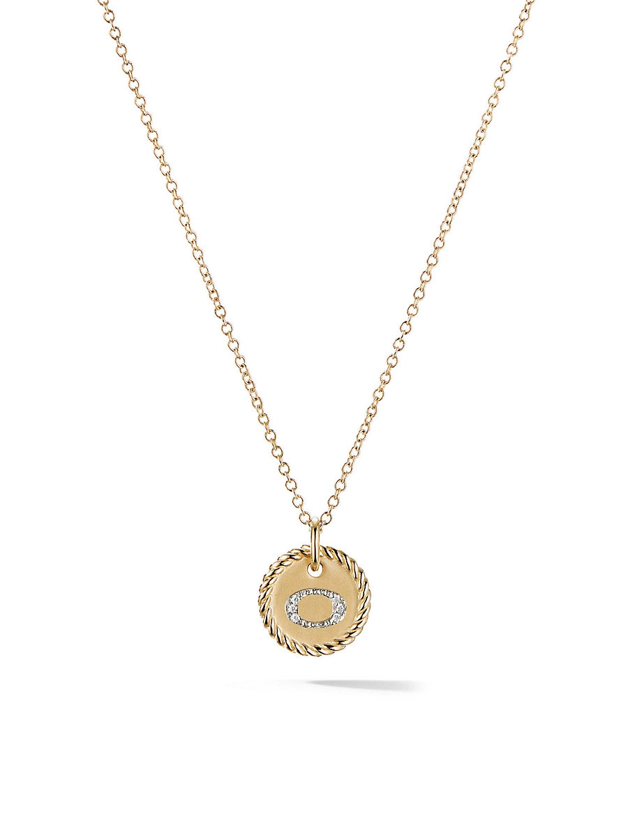 Women's Initial Charm Necklace in 18K Yellow Gold with Pavé Diamonds - Initial O | Saks Fifth Avenue