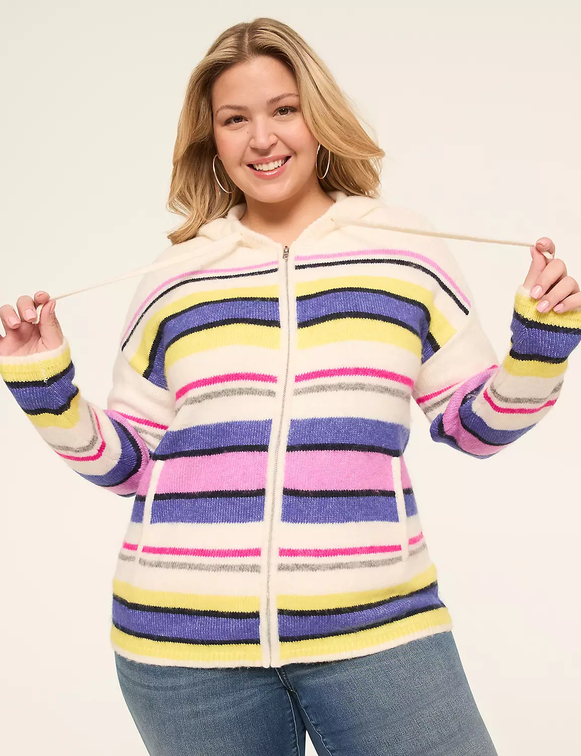 Zip-Front Striped Hoodie Cardigan | Lane Bryant (US)