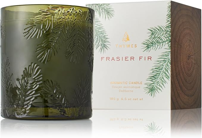 Thymes Frasier Fir Candle - Molded Green Glass Candle Jar - Scented Candle for A Fresh Home Fragr... | Amazon (US)