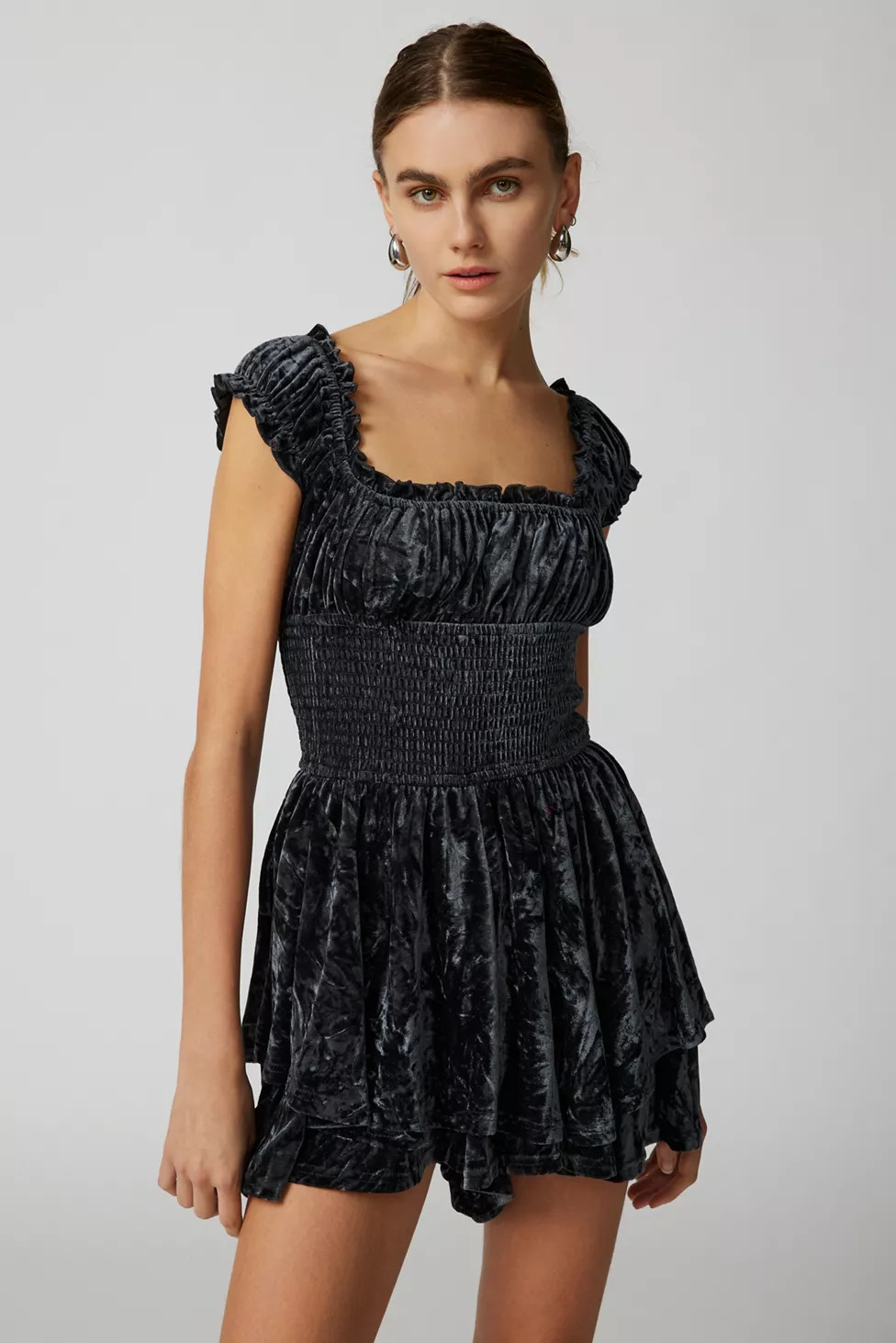 UO Rosie Velvet Romper | Urban Outfitters (US and RoW)