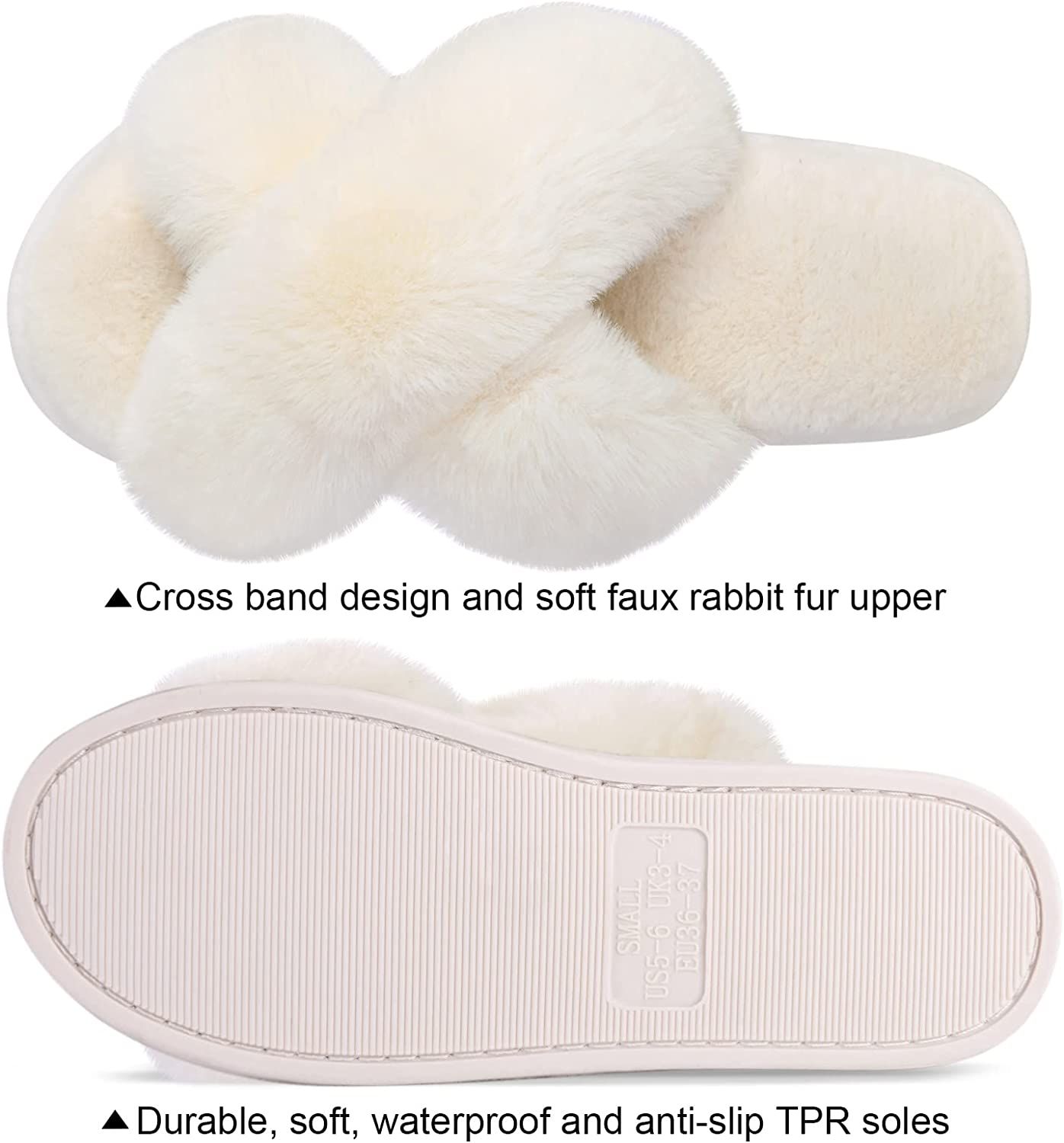 Women's Cross Band Slippers Fuzzy Soft House Slippers Plush Furry Warm Cozy Open Toe Fluffy Home ... | Amazon (US)