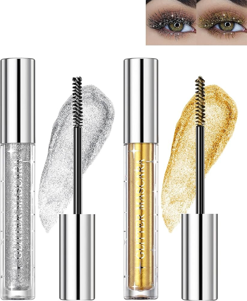 Glitter Shimmer Colored Mascara for Eyelashes - 2Pcs Silver Gold Diamond Waterproof Long Lasting ... | Amazon (US)
