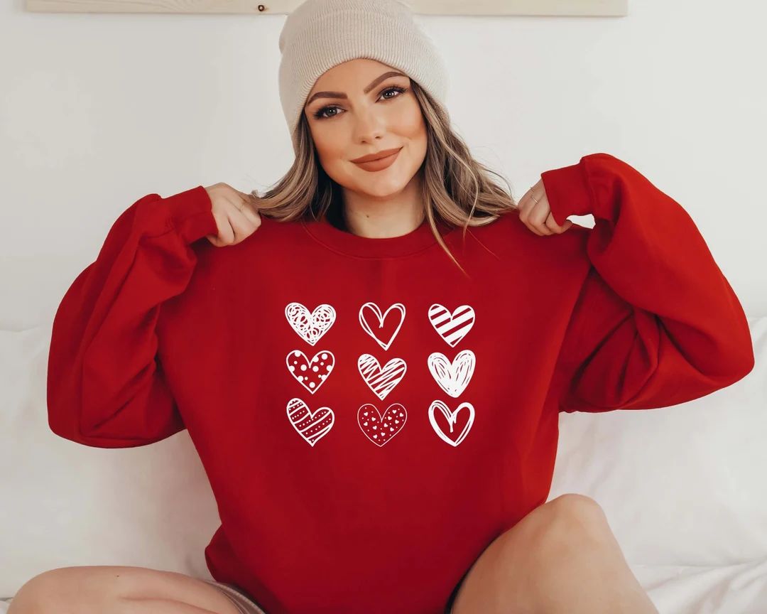 Womens Valentines Hearts Sweatshirt, Valentine's Day Shirt, Nine Hearts Valentine, Valentine Swea... | Etsy (US)