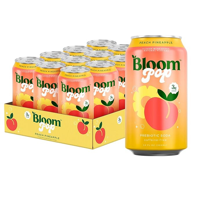 Bloom Pop Prebiotic Soda 12 Pack, Peach Pineapple, 12oz Cans | Prebiotic Soda for Gut Health, Low... | Amazon (US)