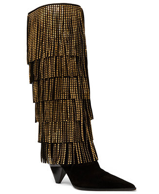 Women's Jayla Heeled Fringe Suede Boots | Macy's