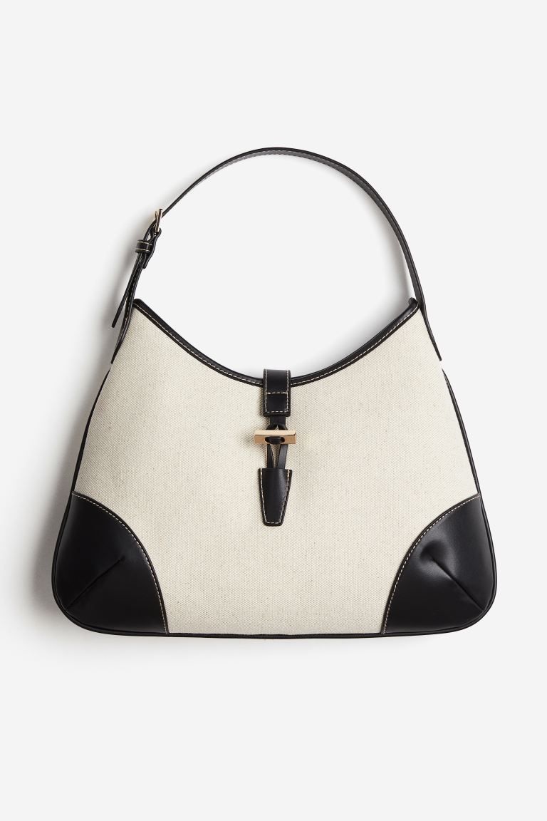 Canvas shoulder bag - Black/Light beige - Ladies | H&M GB | H&M (UK, MY, IN, SG, PH, TW, HK)