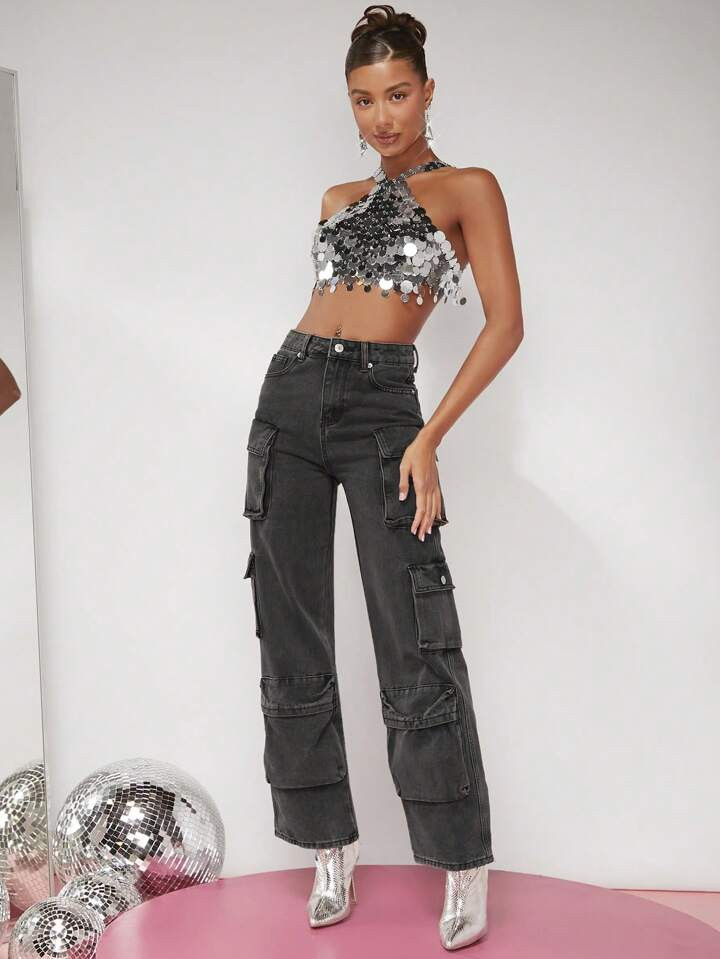 SHEIN ICON Top crop con lentejuelas | SHEIN