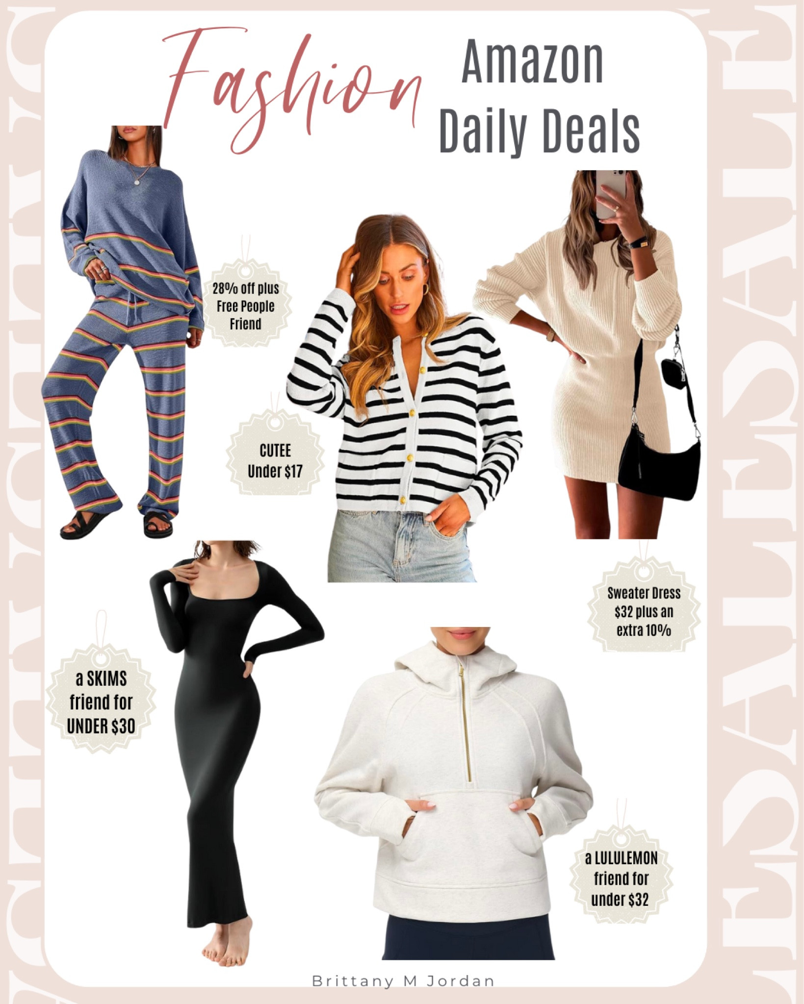 Fashion deals from Amazon! 
Love these looks and they are on sale!

Free people look a like, winter sweater, winter outfit, cold outfit, lululemon look a like, skims dress, body con dress 

#LTKstyletip #LTKsalealert #LTKfindsunder50