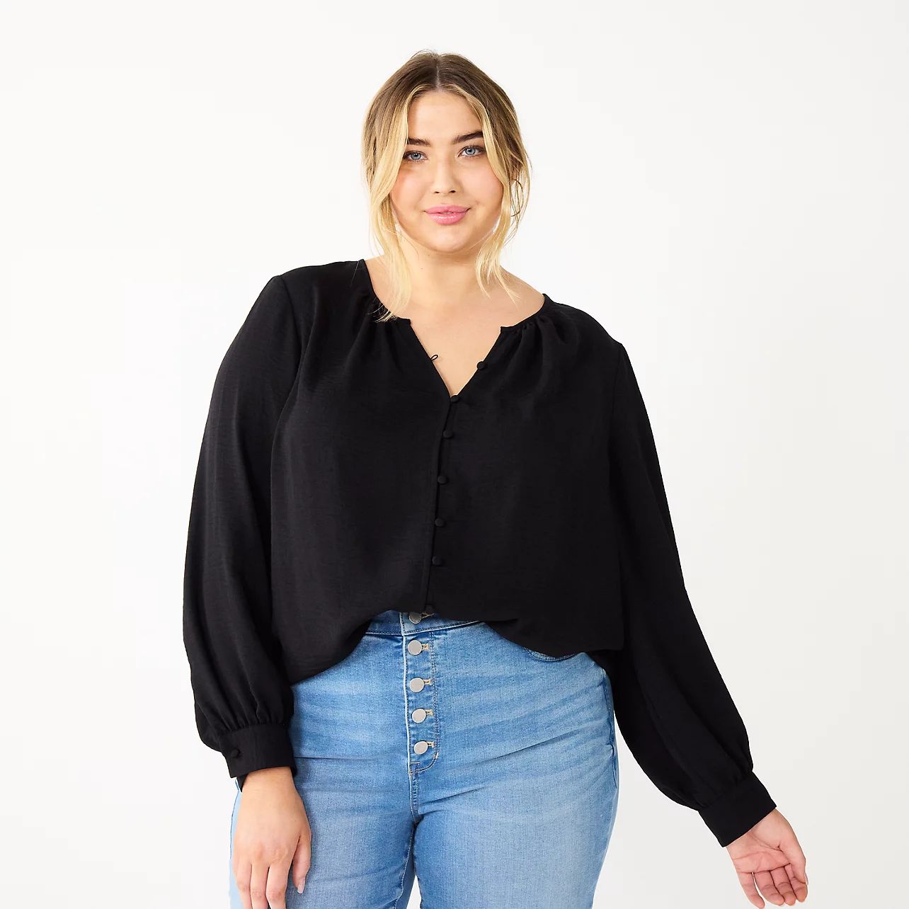 Plus Size Nine West Button Front Balloon Sleeve Tunic | Kohls | Kohl's