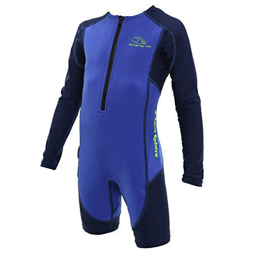 Aqua Sphere Stingray Neoprene Long Sleeve Kids Wetsuit - Keeps Kids Warm & 100% UV Protection - Freedom of Movement in & Out of Water | Unisex Children, Size 12, Royal Blue/Navy Blue,SJ434420412 | Amazon (US)
