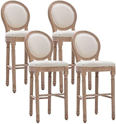 Virabit Bar Height Chairs Set of 4, French Country Bar Stools with Solid Wood Frame and Upholstered  | Amazon (US)
